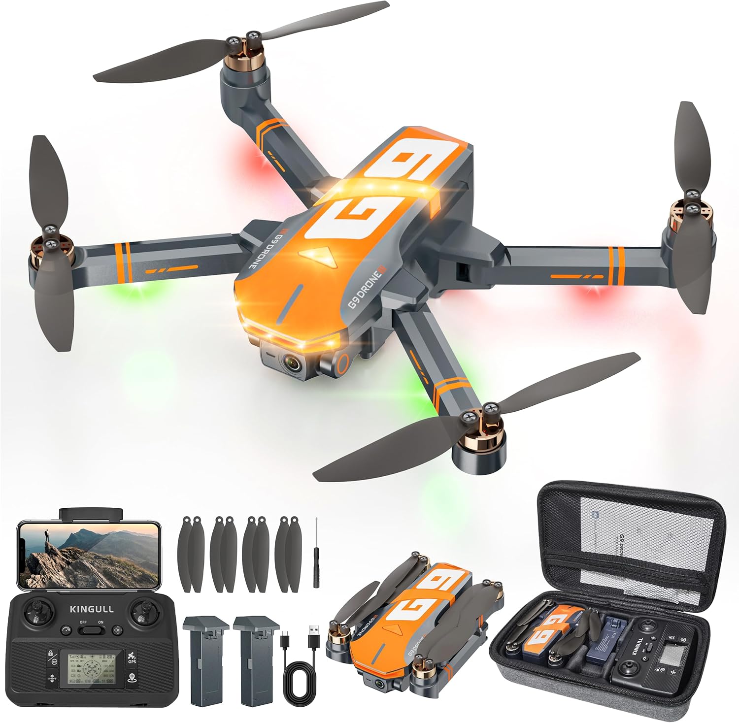 Kingull Drone Combo G9 GPS video 4K, 2 bats, bolso.