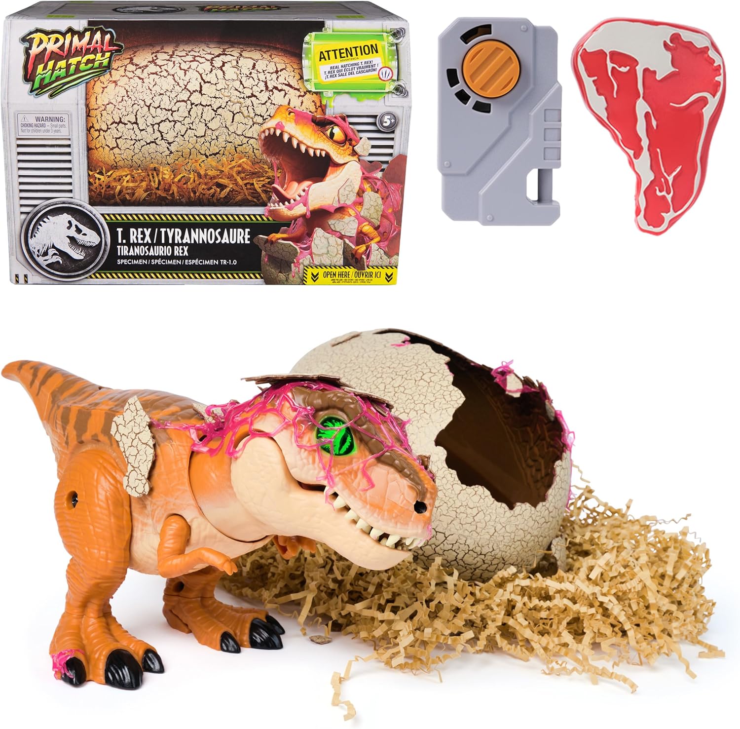Jurassic World - Juguete interactivo de dinosaurio y huevo, escotilla y entrena a tu propio dinosaurio bebé con más de 100 sonidos y reacciones.