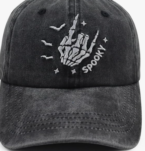 Sombrero espeluznante de Halloween para hombres y mujeres, divertido gorro de béisbol ajustable de algodón bordado de esqueleto a mano.